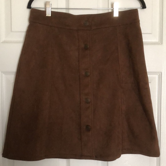 🤎Chaps Denim Brown Suede Mini Skirt Buttons Spring Fall Size 8 Large Medium🤎 - Picture 2 of 9